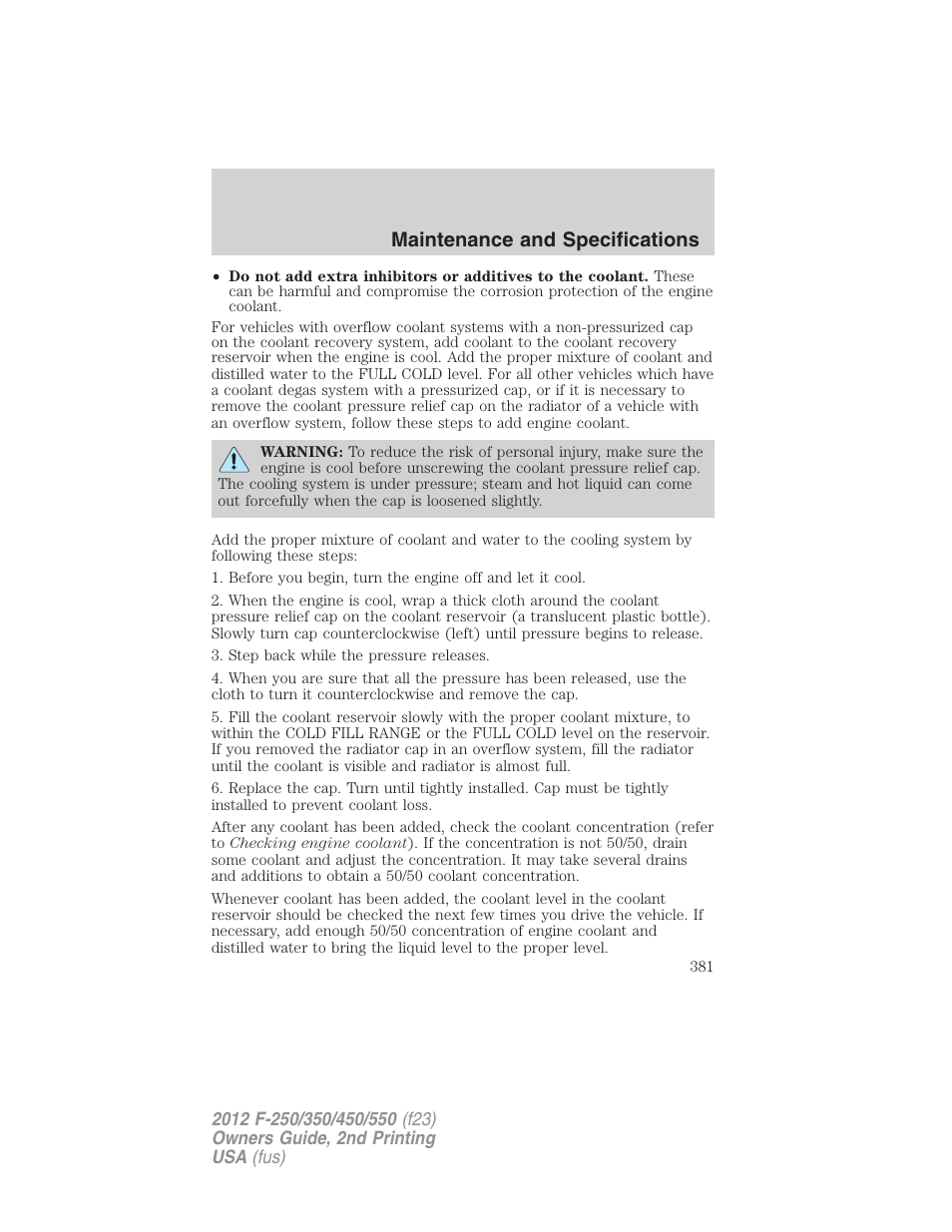 Maintenance and specifications | FORD 2012 F-550 v.2 User Manual | Page 381 / 449