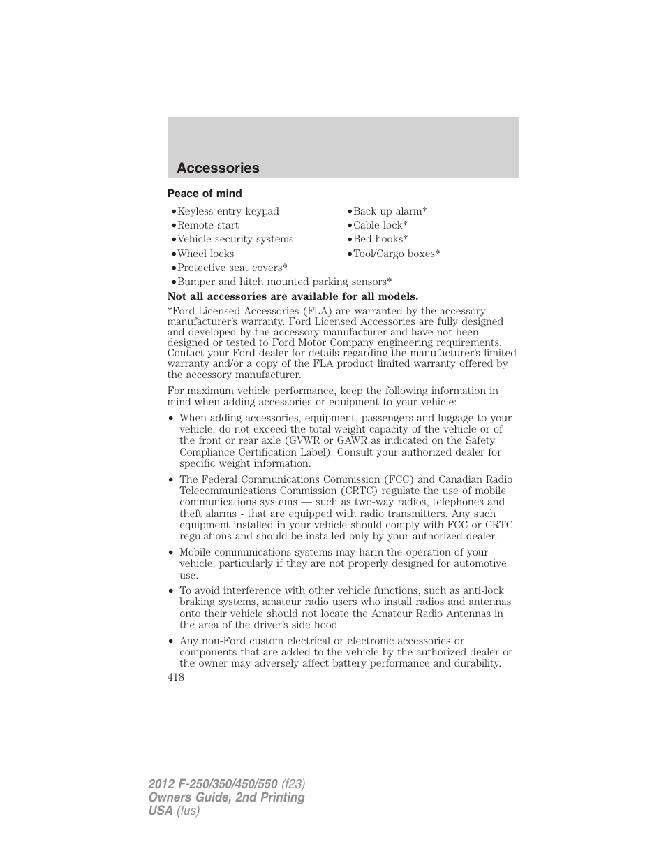 Peace of mind, Accessories | FORD 2012 F-550 v.2 User Manual | Page 418 / 449