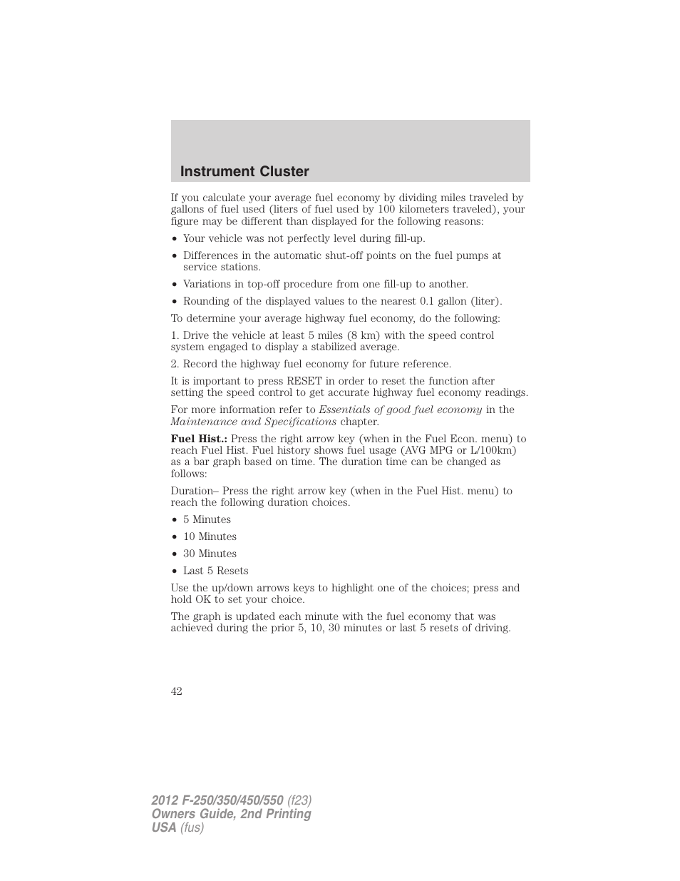 Instrument cluster | FORD 2012 F-550 v.2 User Manual | Page 42 / 449