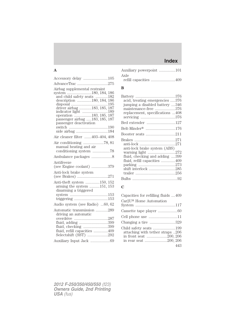 Index | FORD 2012 F-550 v.2 User Manual | Page 443 / 449