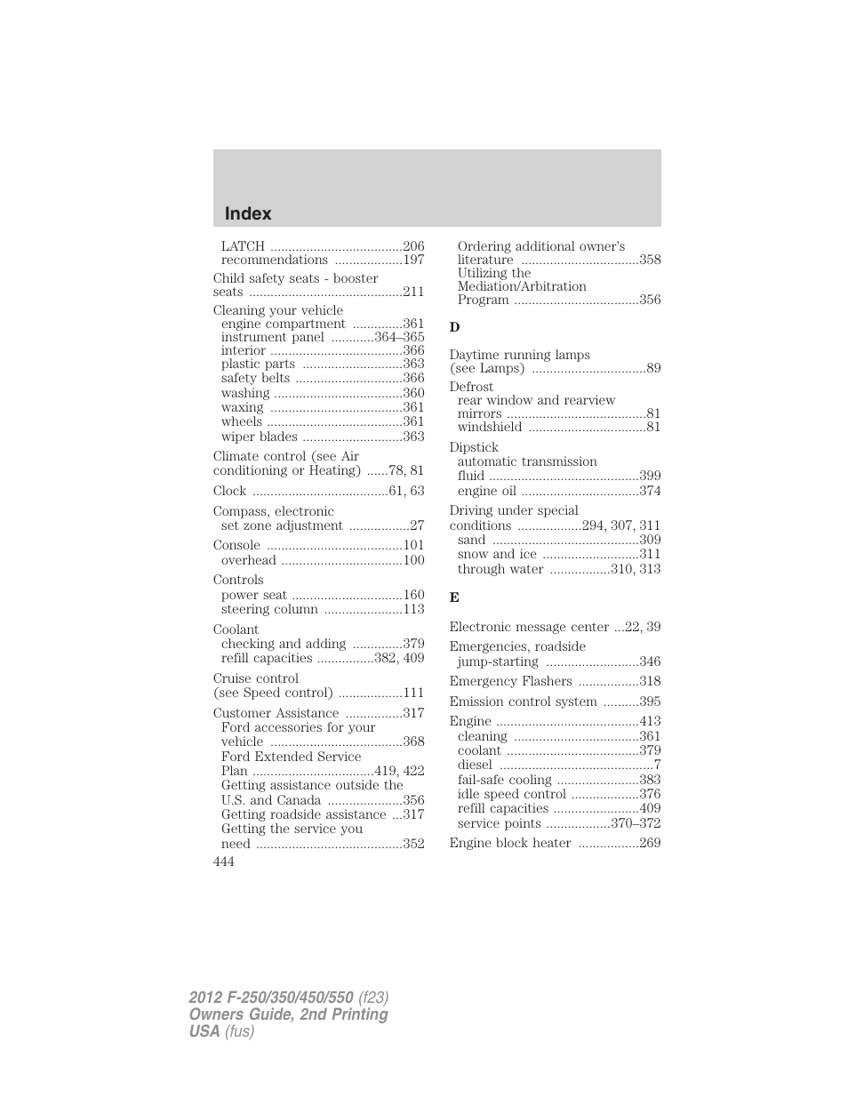 Index | FORD 2012 F-550 v.2 User Manual | Page 444 / 449