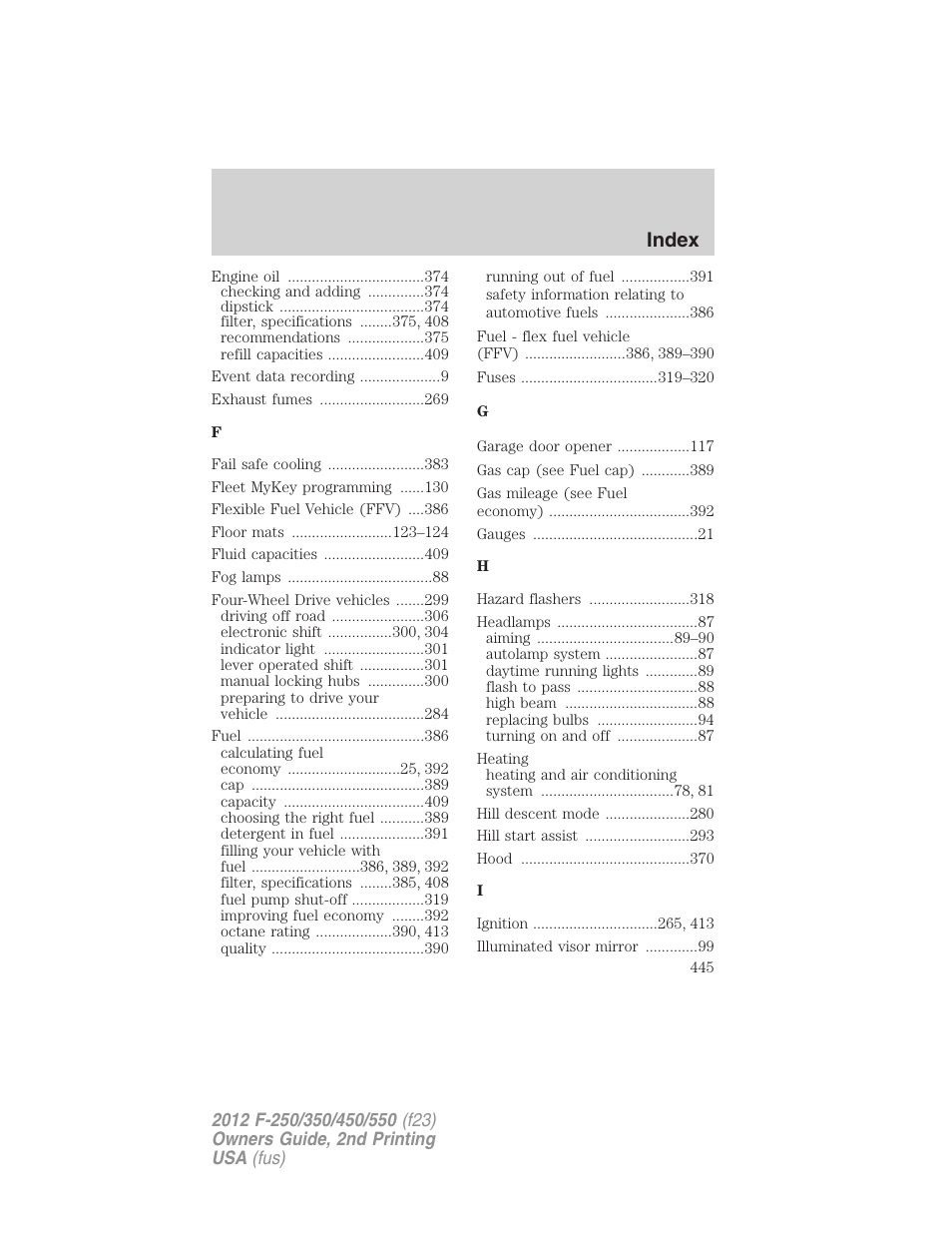 Index | FORD 2012 F-550 v.2 User Manual | Page 445 / 449