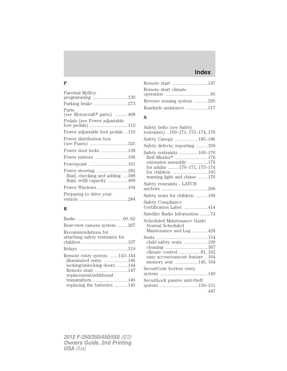 Index | FORD 2012 F-550 v.2 User Manual | Page 447 / 449
