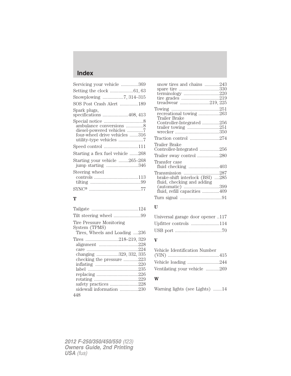 Index | FORD 2012 F-550 v.2 User Manual | Page 448 / 449