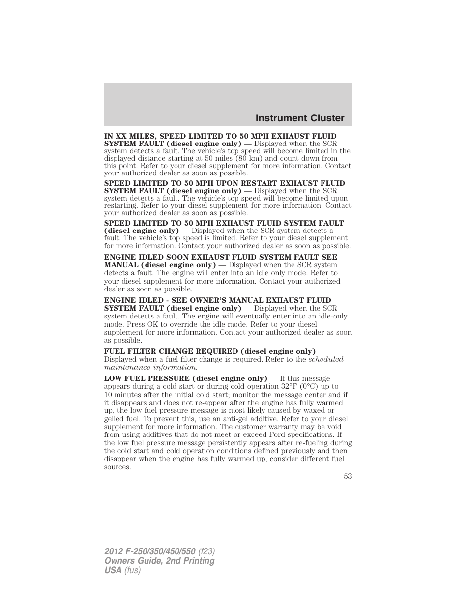 Instrument cluster | FORD 2012 F-550 v.2 User Manual | Page 53 / 449