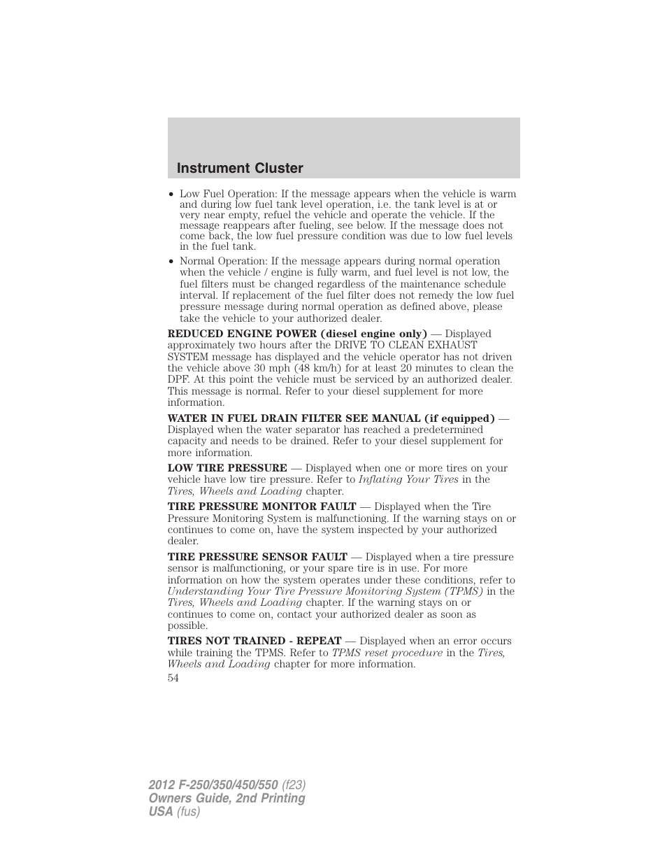 Instrument cluster | FORD 2012 F-550 v.2 User Manual | Page 54 / 449