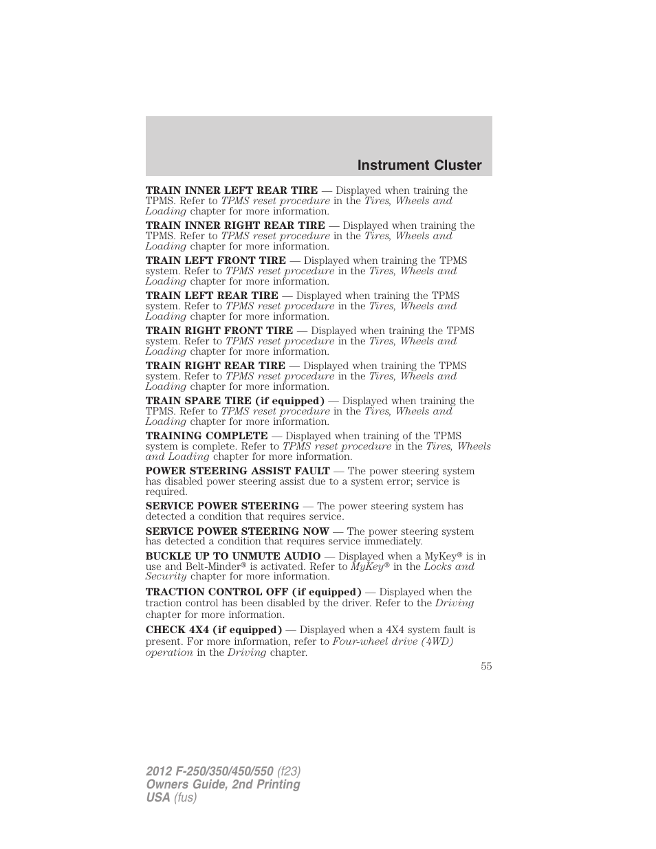 Instrument cluster | FORD 2012 F-550 v.2 User Manual | Page 55 / 449