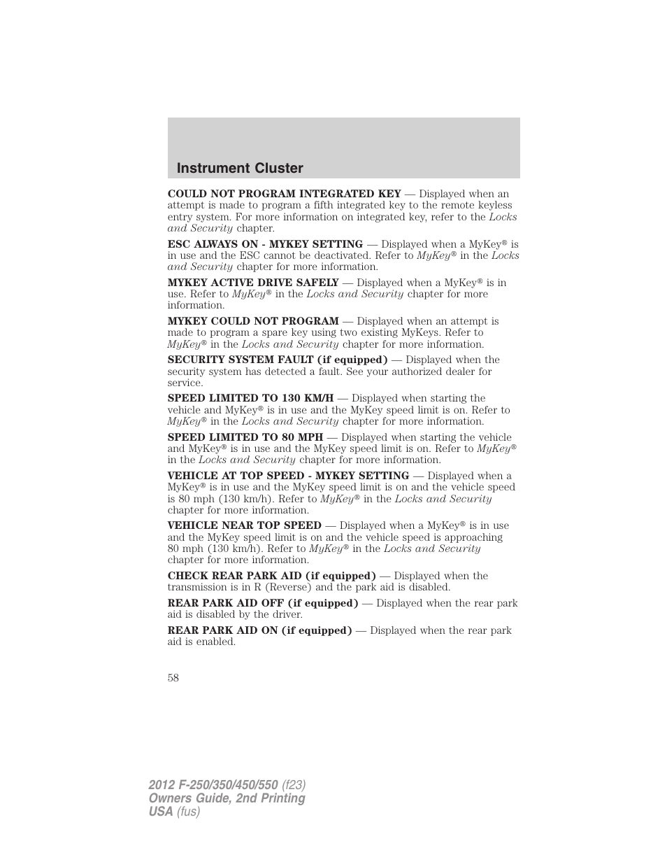Instrument cluster | FORD 2012 F-550 v.2 User Manual | Page 58 / 449