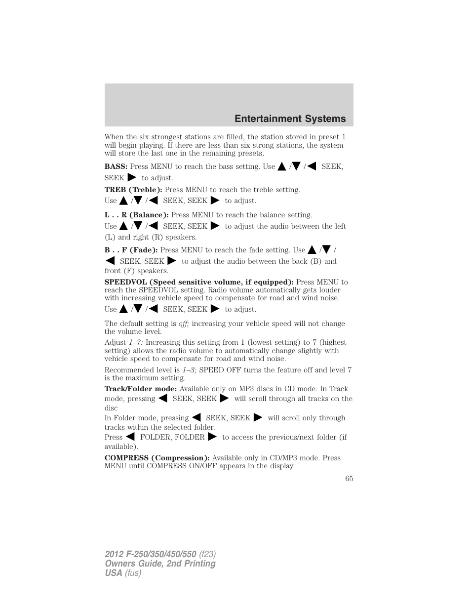 Entertainment systems | FORD 2012 F-550 v.2 User Manual | Page 65 / 449