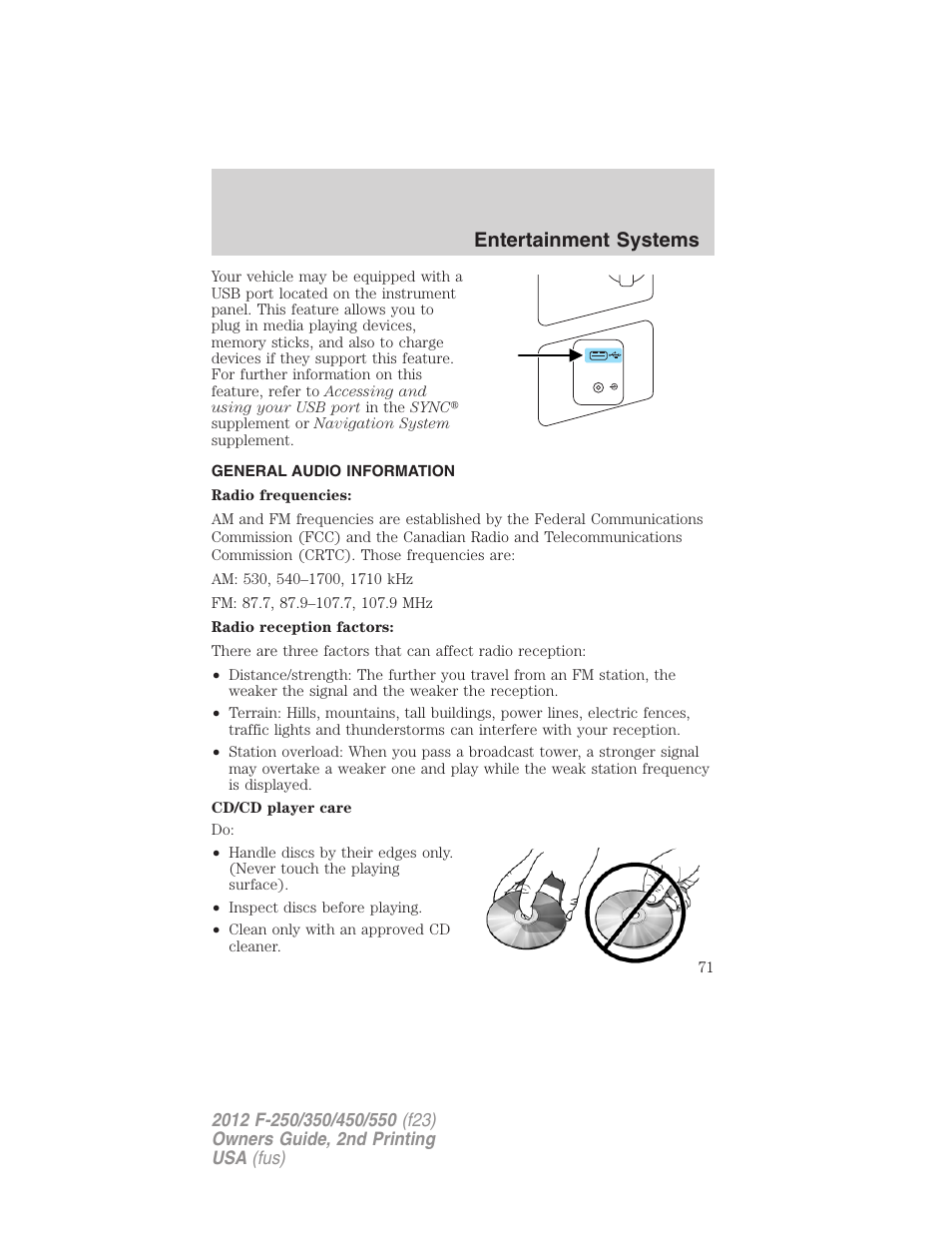 General audio information, Entertainment systems | FORD 2012 F-550 v.2 User Manual | Page 71 / 449