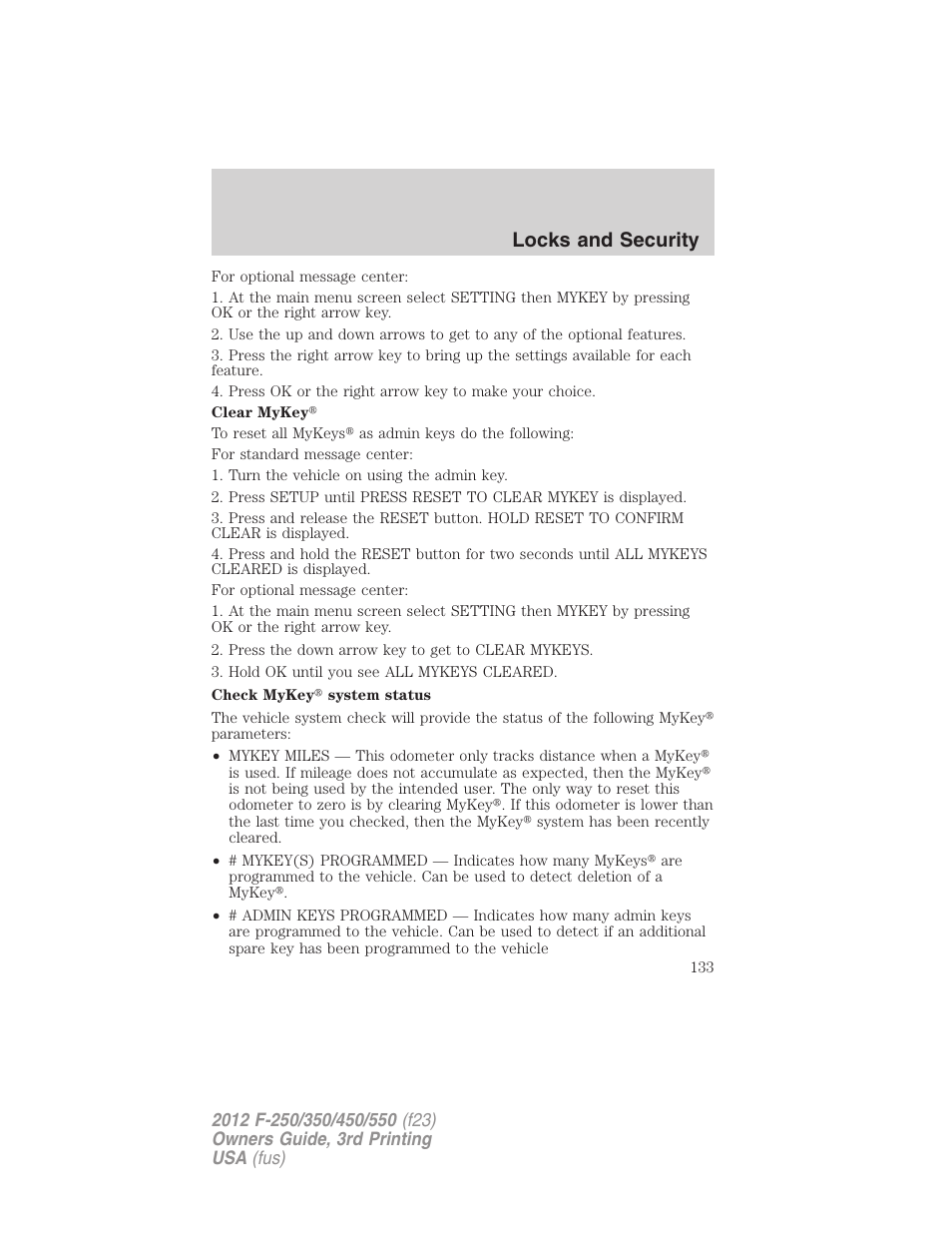 Locks and security | FORD 2012 F-550 v.3 User Manual | Page 133 / 450