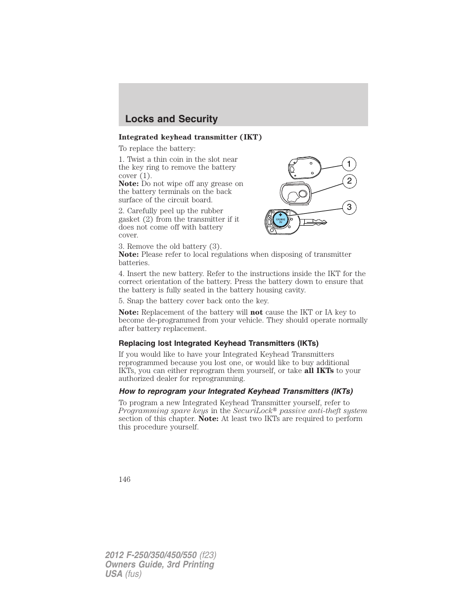 Locks and security | FORD 2012 F-550 v.3 User Manual | Page 146 / 450