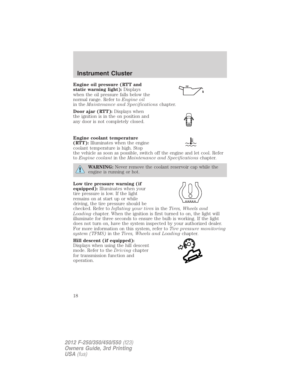 Instrument cluster | FORD 2012 F-550 v.3 User Manual | Page 18 / 450