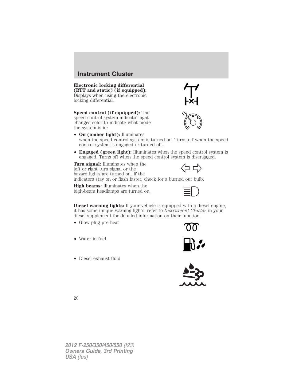 Instrument cluster | FORD 2012 F-550 v.3 User Manual | Page 20 / 450