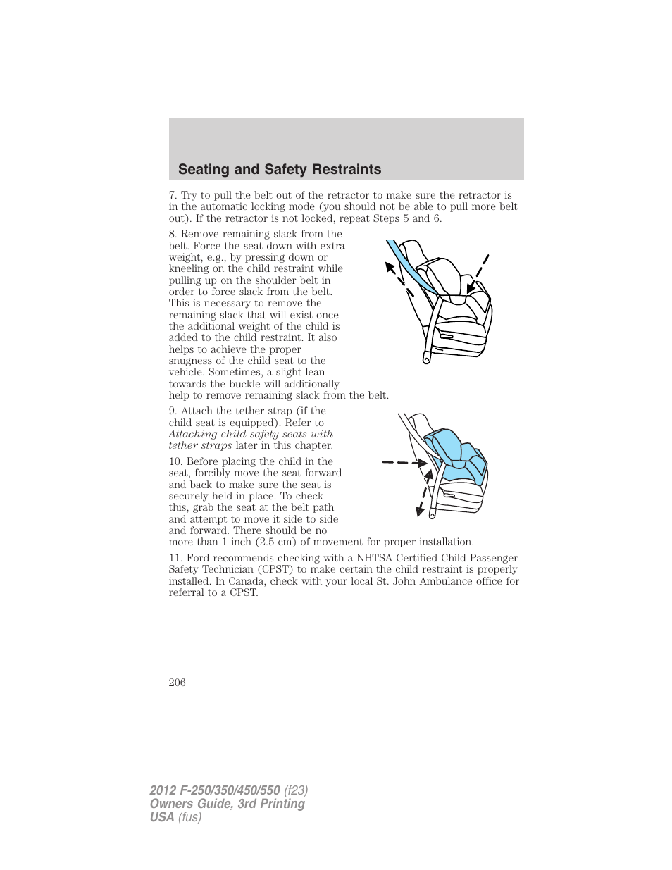 Seating and safety restraints | FORD 2012 F-550 v.3 User Manual | Page 206 / 450