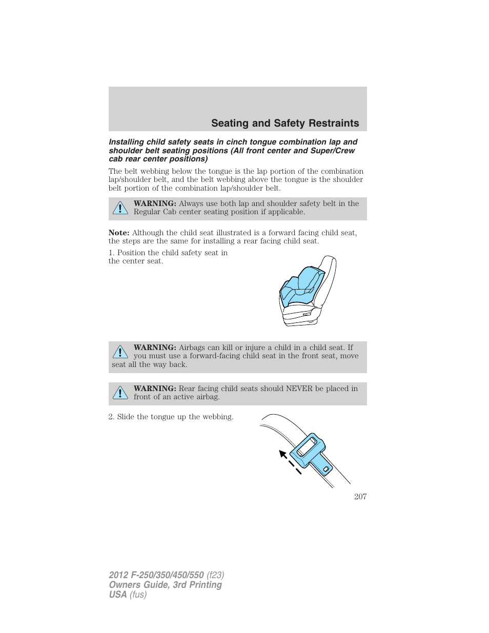 Seating and safety restraints | FORD 2012 F-550 v.3 User Manual | Page 207 / 450