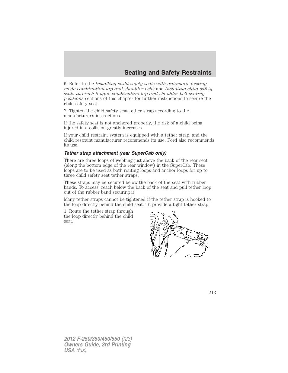 Tether strap attachment (rear supercab only), Seating and safety restraints | FORD 2012 F-550 v.3 User Manual | Page 213 / 450