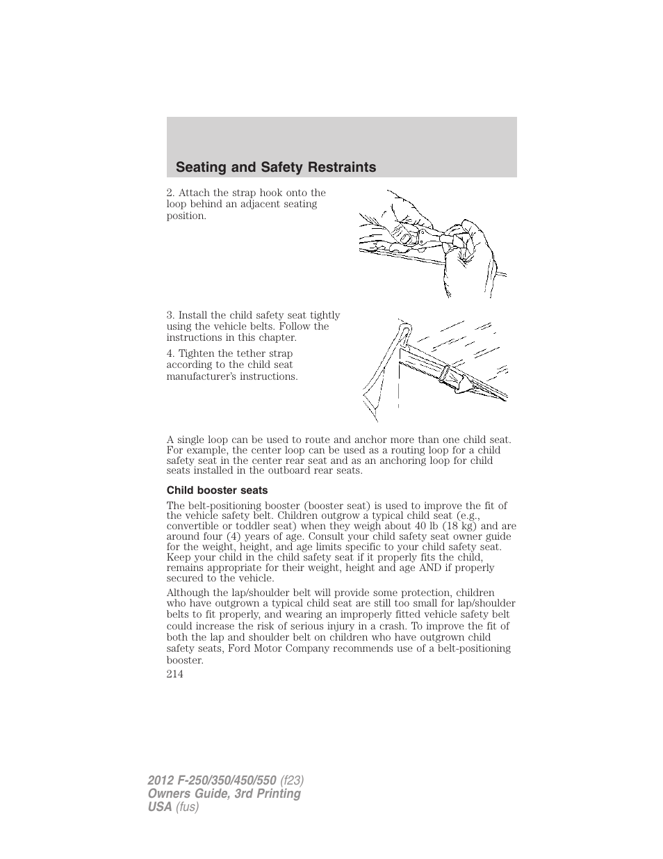 Child booster seats, Seating and safety restraints | FORD 2012 F-550 v.3 User Manual | Page 214 / 450