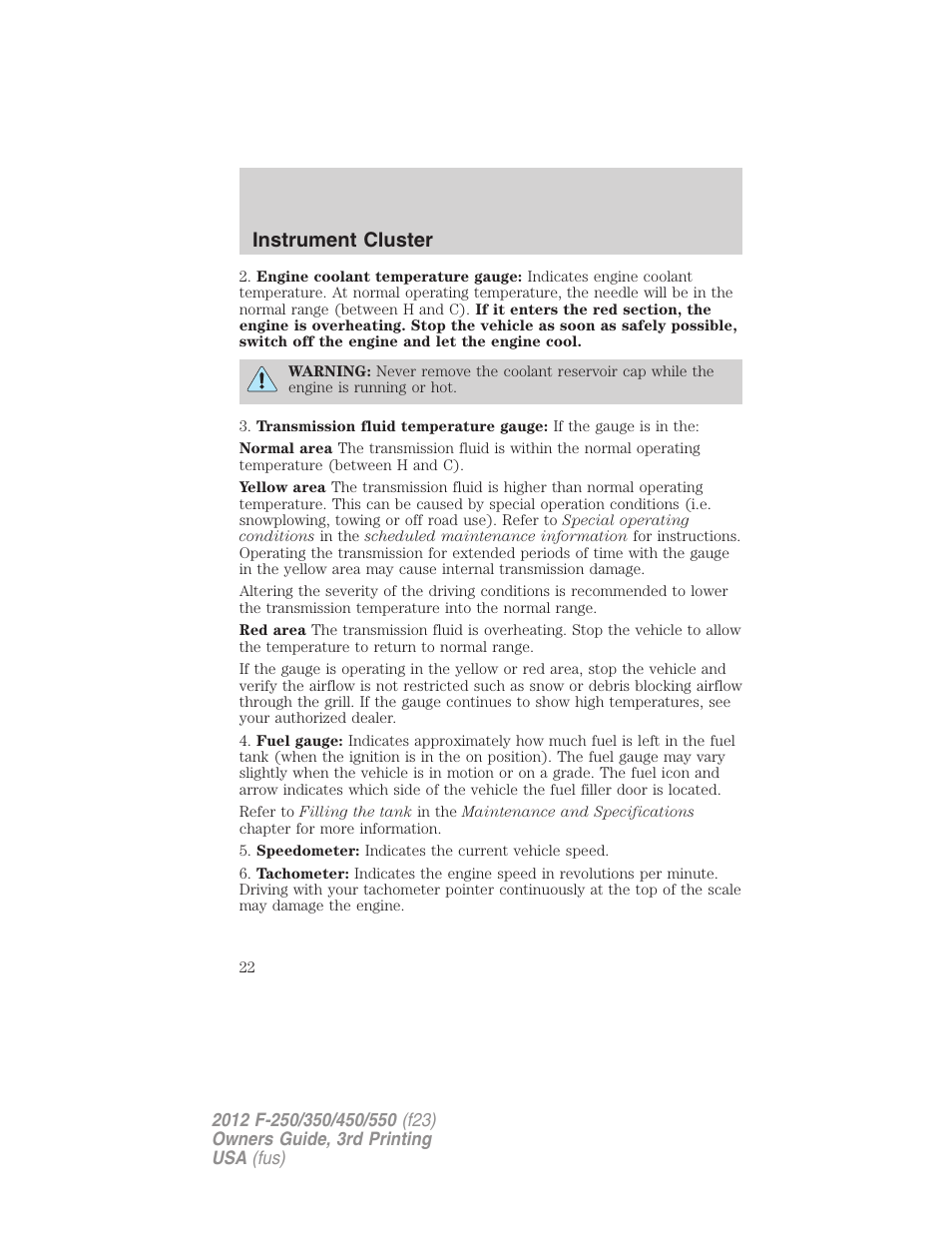 Instrument cluster | FORD 2012 F-550 v.3 User Manual | Page 22 / 450
