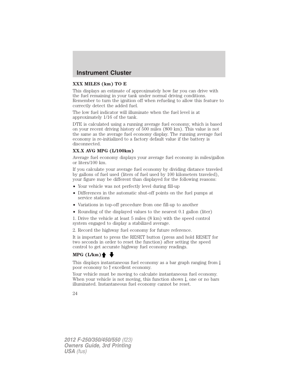 Instrument cluster | FORD 2012 F-550 v.3 User Manual | Page 24 / 450