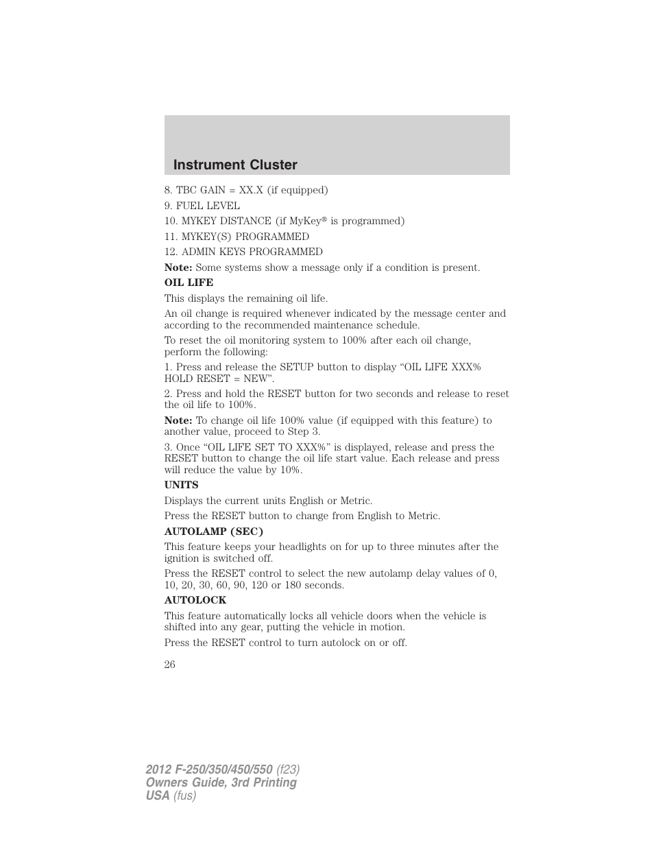 Instrument cluster | FORD 2012 F-550 v.3 User Manual | Page 26 / 450