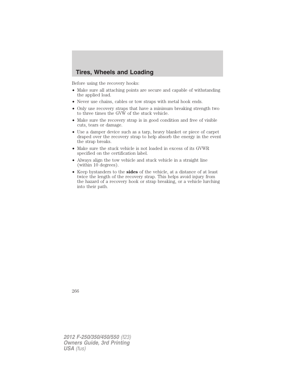 Tires, wheels and loading | FORD 2012 F-550 v.3 User Manual | Page 266 / 450