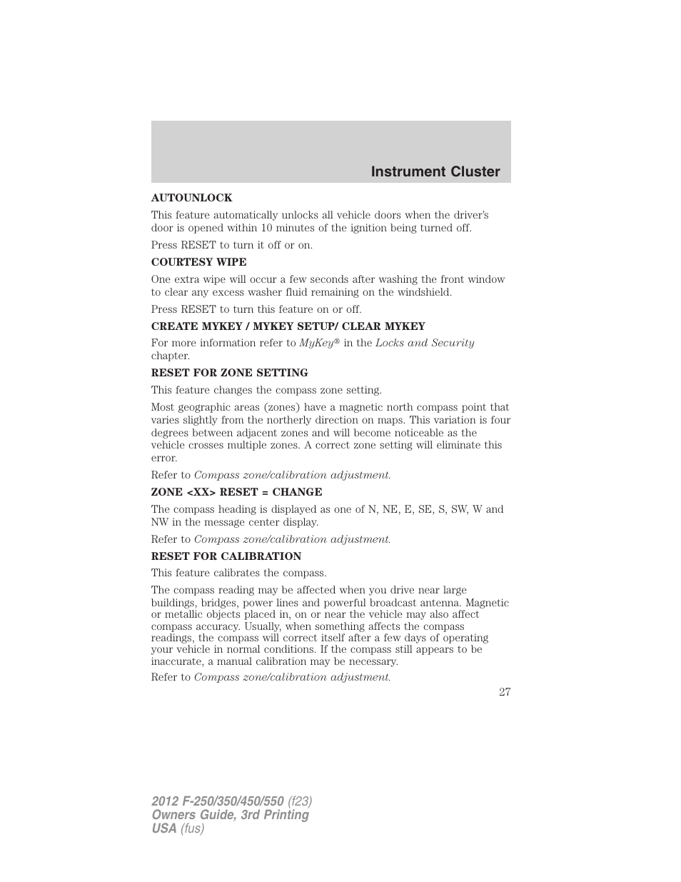 Instrument cluster | FORD 2012 F-550 v.3 User Manual | Page 27 / 450