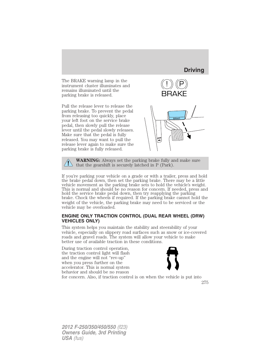 Traction control, P! brake | FORD 2012 F-550 v.3 User Manual | Page 275 / 450
