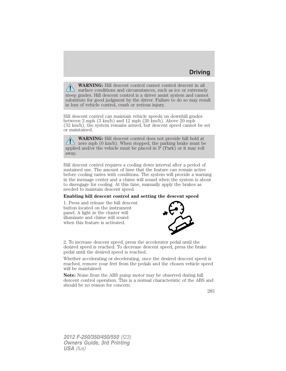 Driving | FORD 2012 F-550 v.3 User Manual | Page 283 / 450