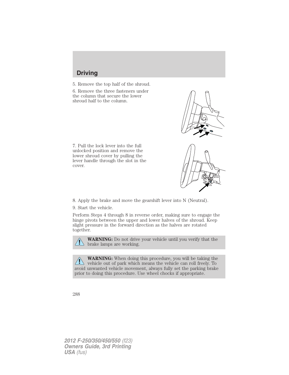 Driving | FORD 2012 F-550 v.3 User Manual | Page 288 / 450