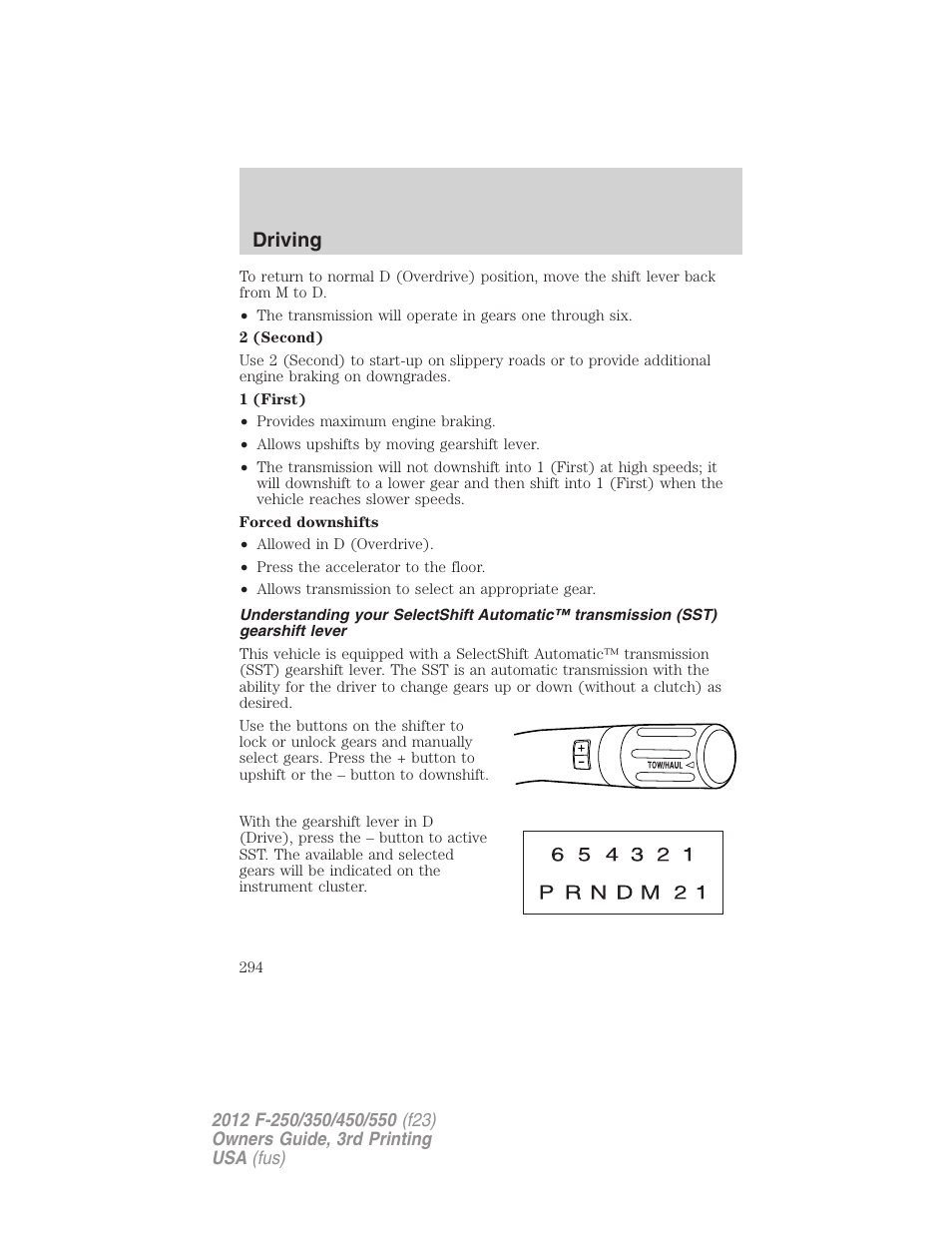 Driving | FORD 2012 F-550 v.3 User Manual | Page 294 / 450