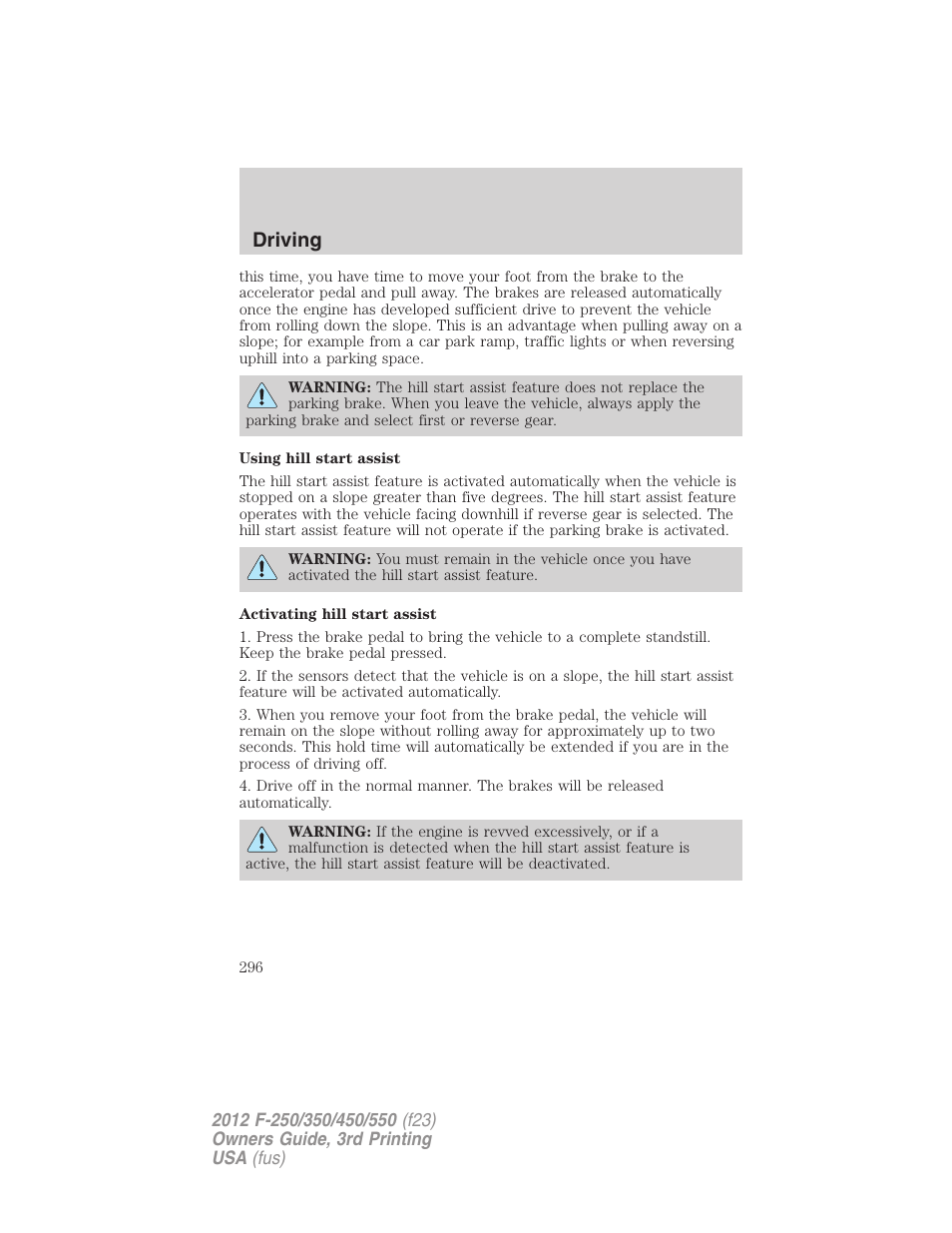 Driving | FORD 2012 F-550 v.3 User Manual | Page 296 / 450