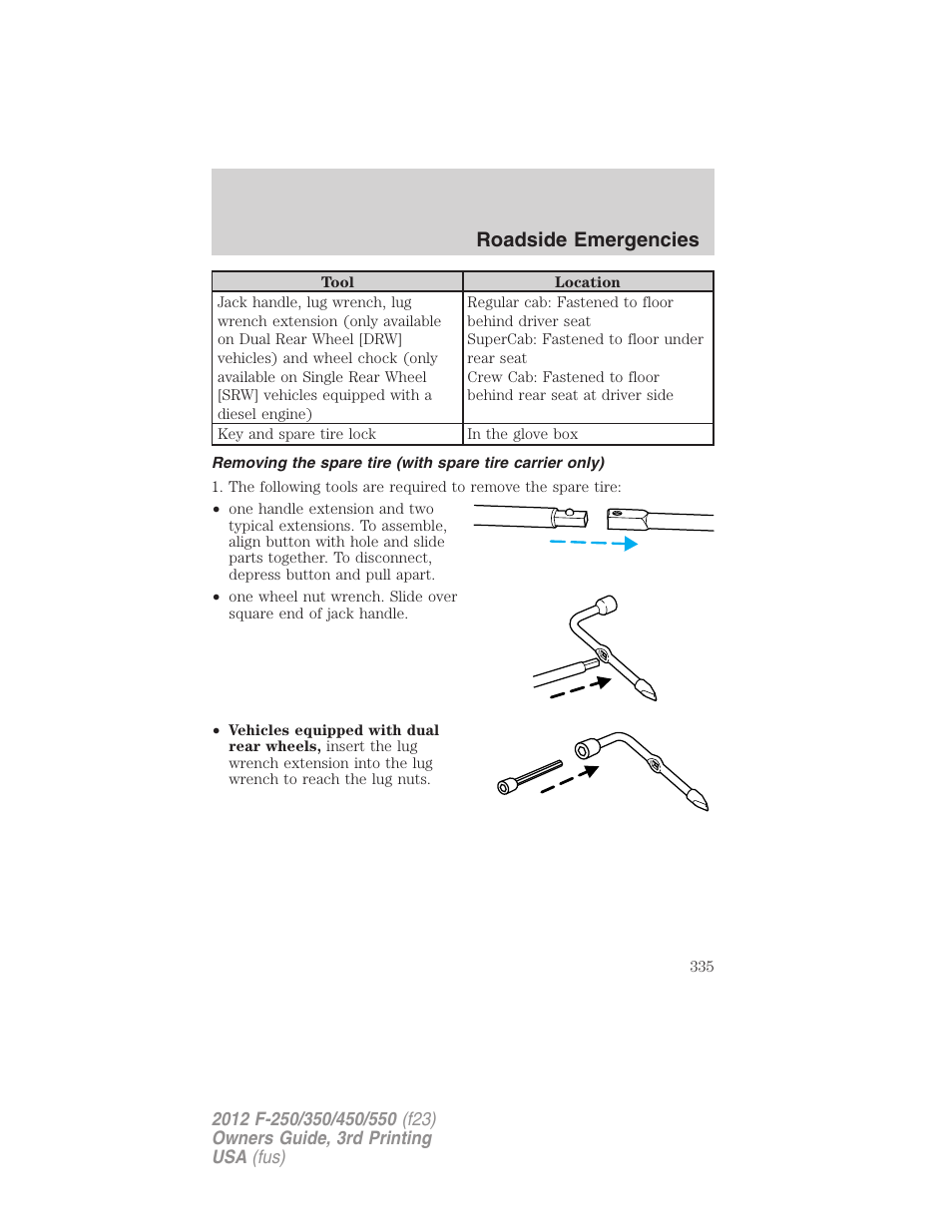 Roadside emergencies | FORD 2012 F-550 v.3 User Manual | Page 335 / 450