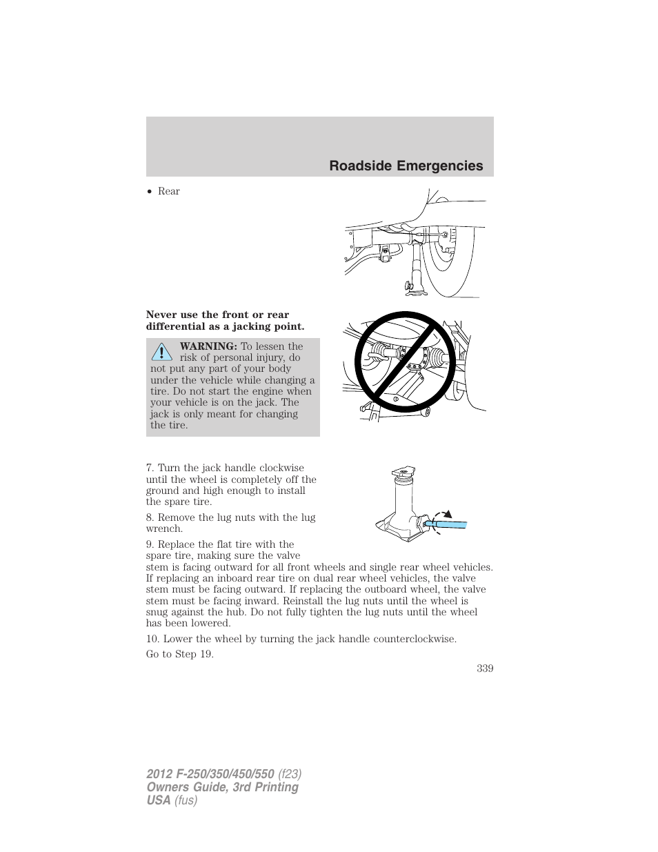 Roadside emergencies | FORD 2012 F-550 v.3 User Manual | Page 339 / 450