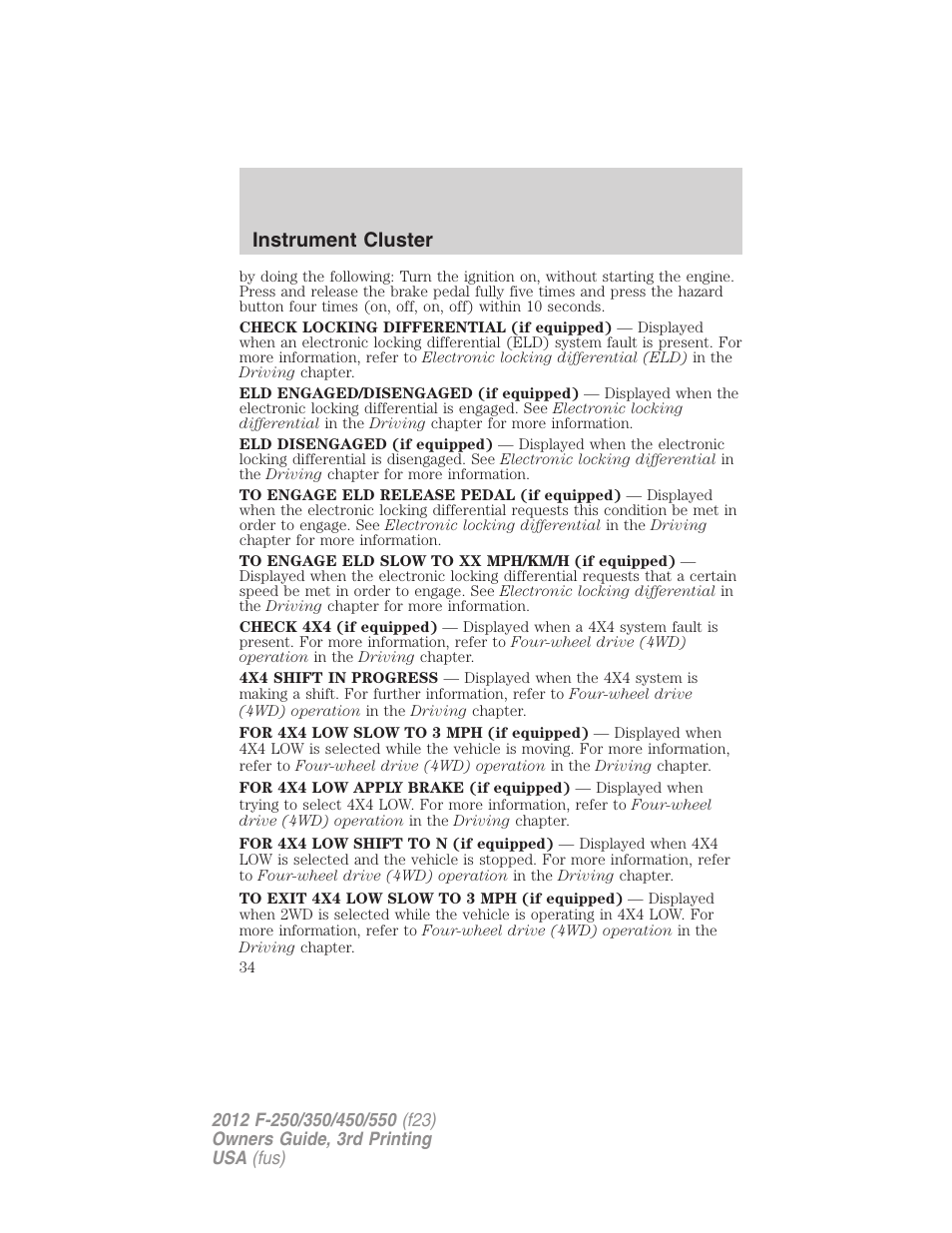 Instrument cluster | FORD 2012 F-550 v.3 User Manual | Page 34 / 450