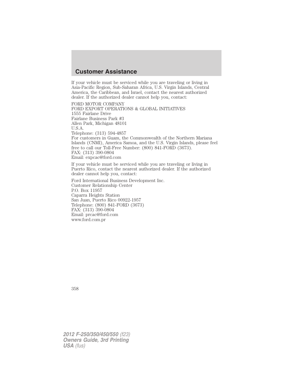 Customer assistance | FORD 2012 F-550 v.3 User Manual | Page 358 / 450