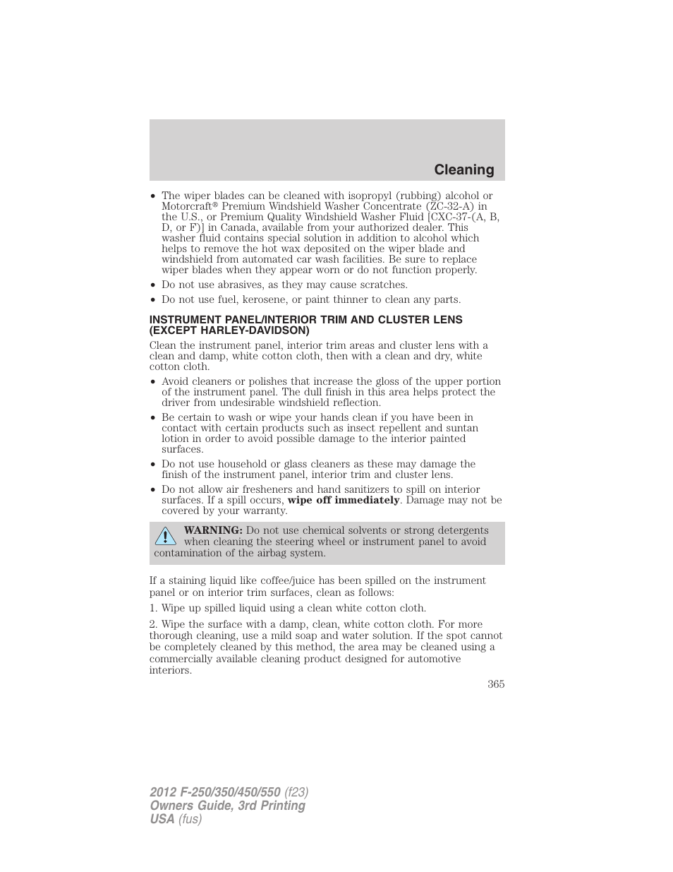 Cleaning | FORD 2012 F-550 v.3 User Manual | Page 365 / 450