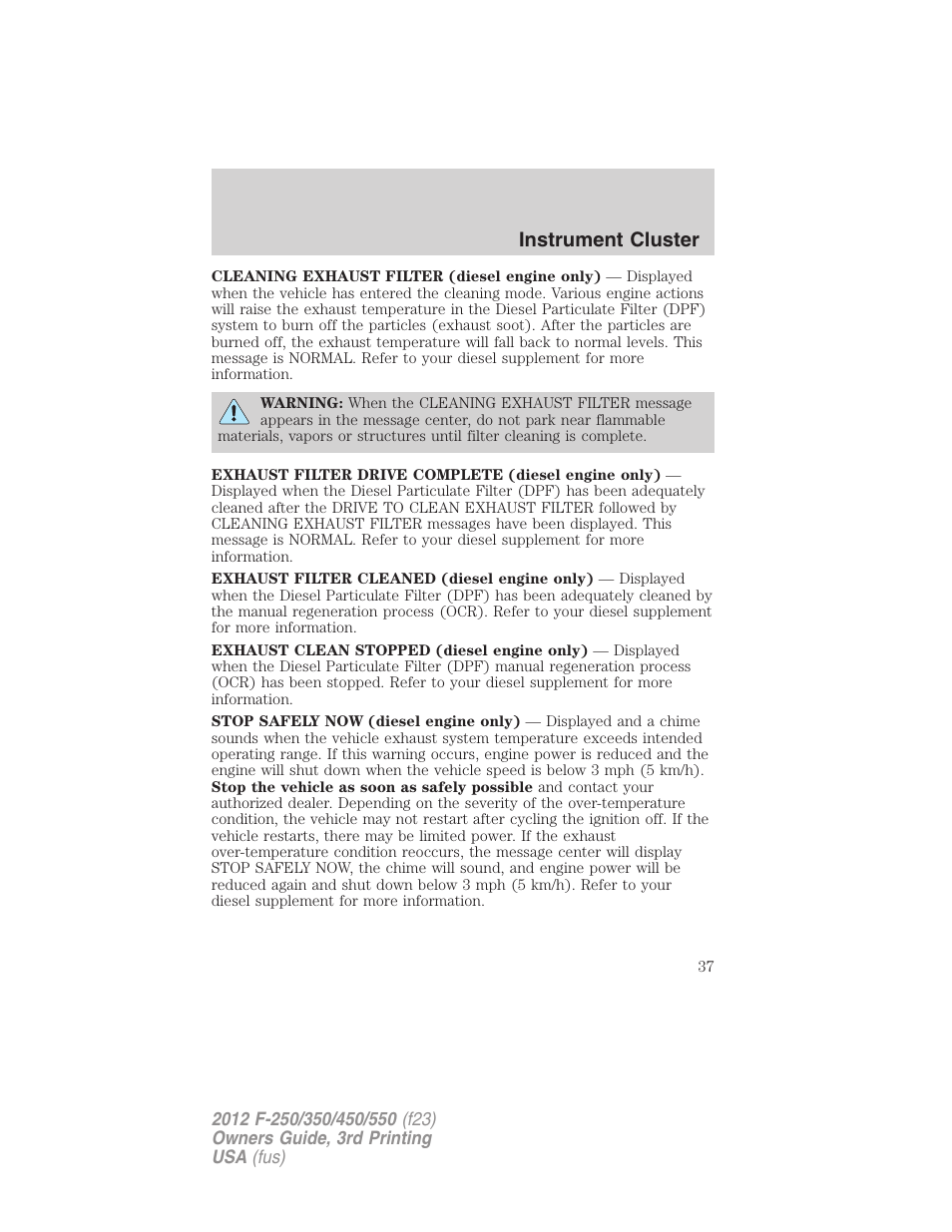 Instrument cluster | FORD 2012 F-550 v.3 User Manual | Page 37 / 450