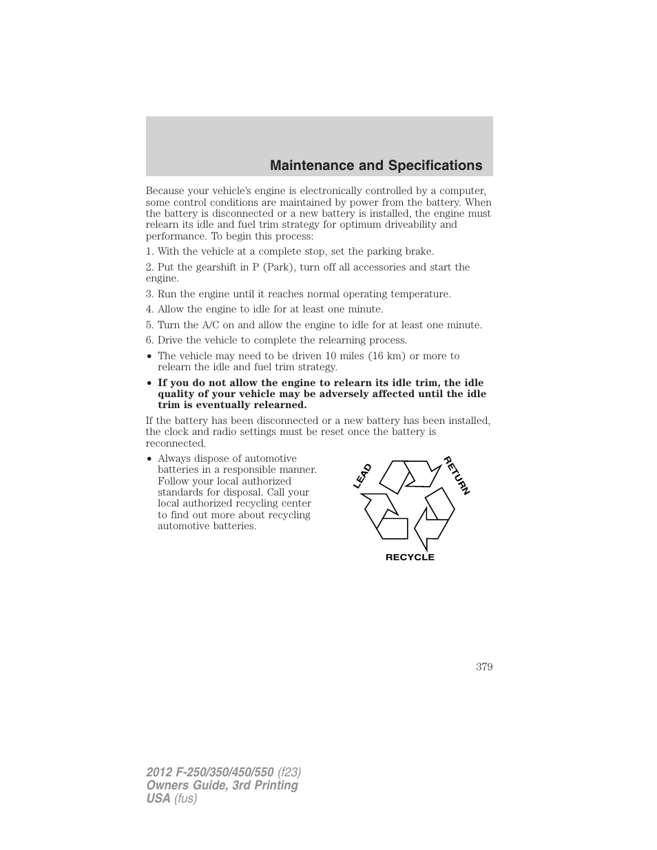 Maintenance and specifications | FORD 2012 F-550 v.3 User Manual | Page 379 / 450