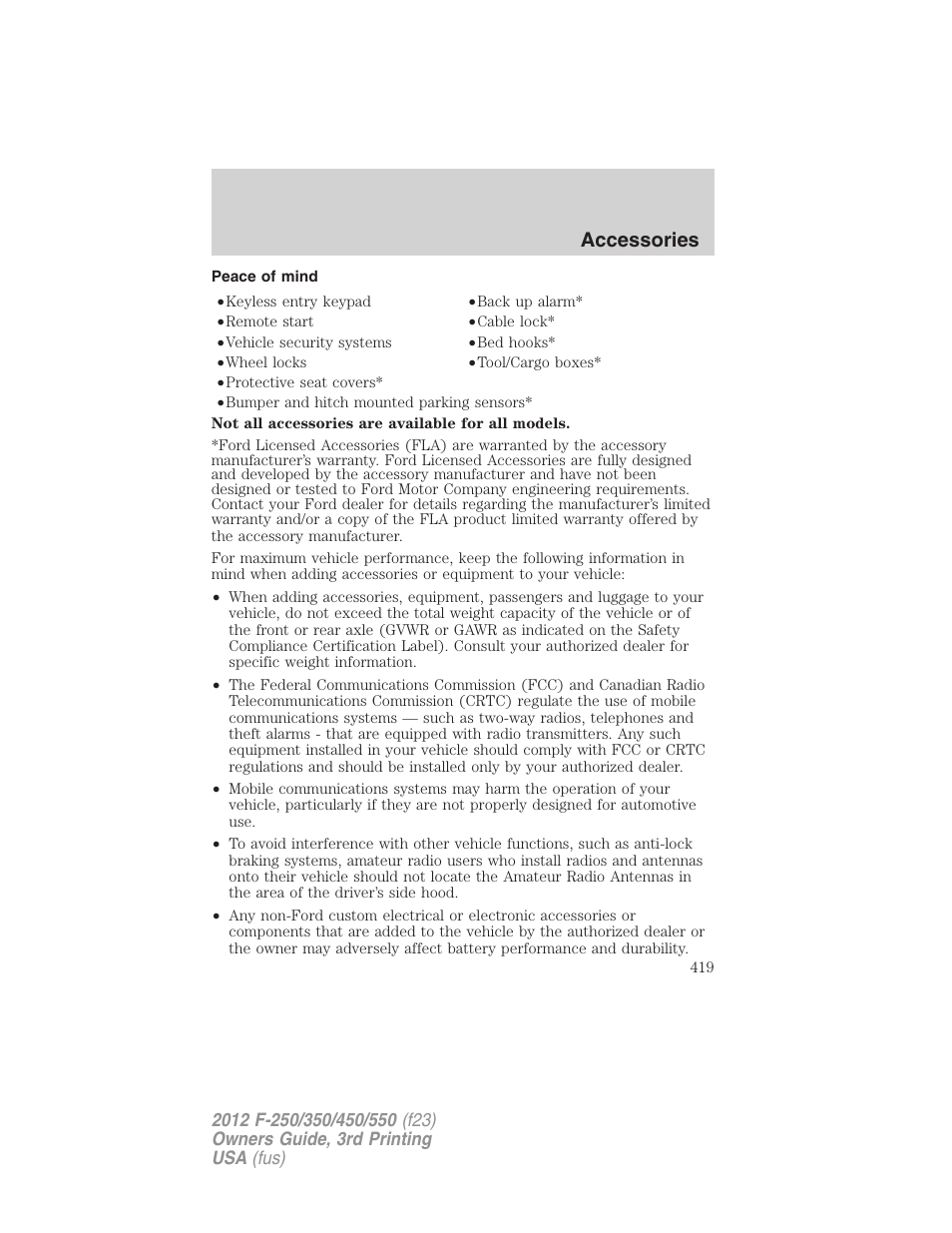 Peace of mind, Accessories | FORD 2012 F-550 v.3 User Manual | Page 419 / 450