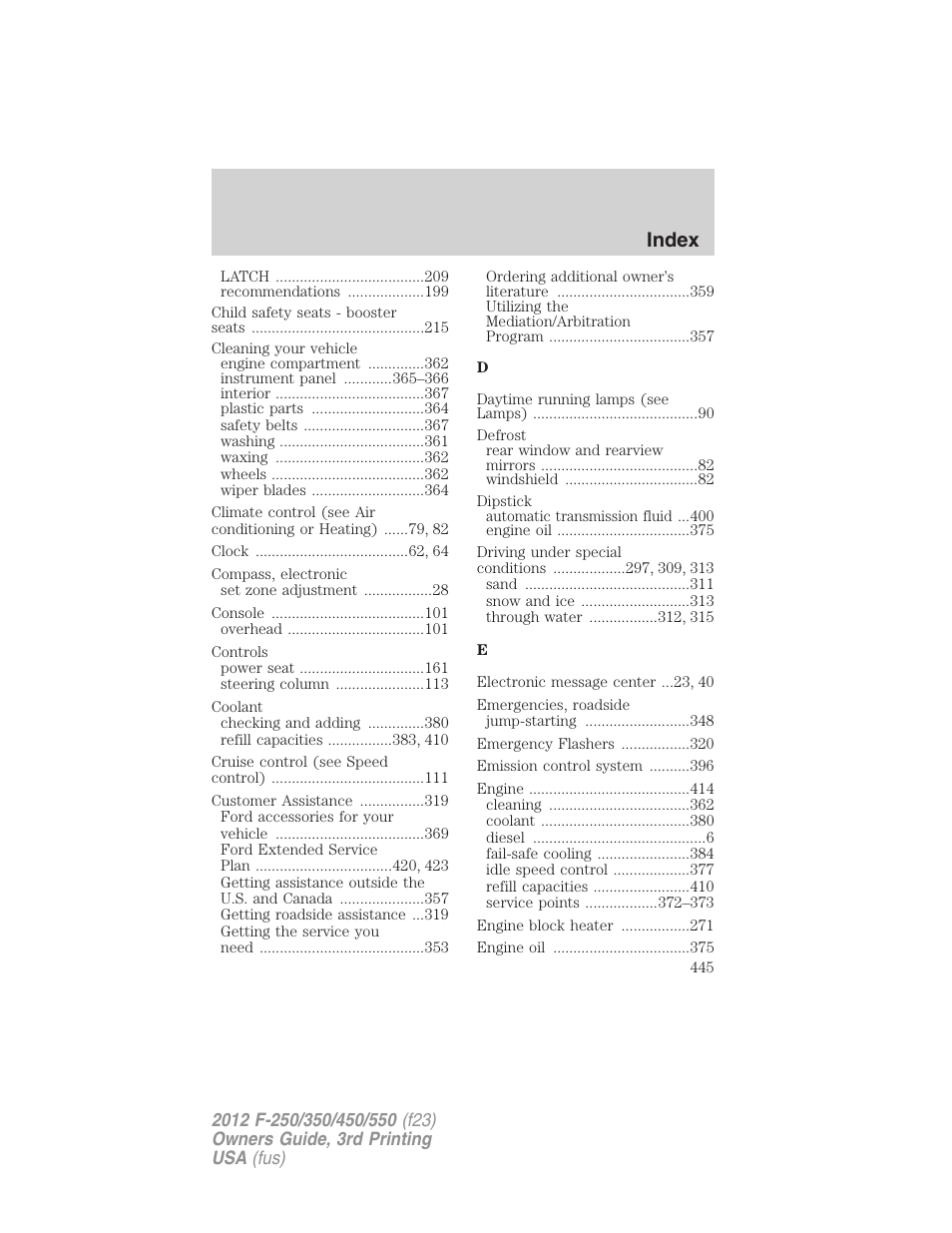 Index | FORD 2012 F-550 v.3 User Manual | Page 445 / 450