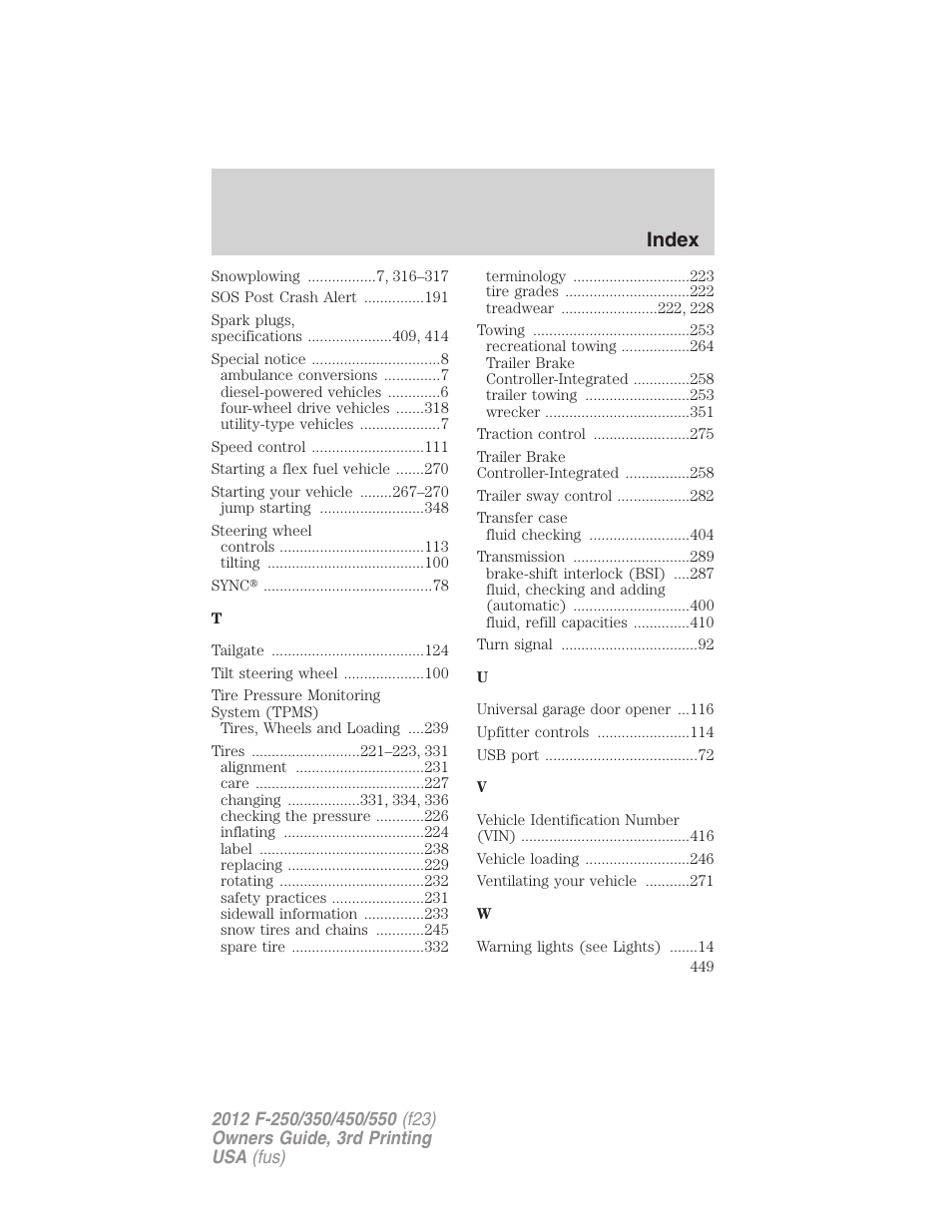 Index | FORD 2012 F-550 v.3 User Manual | Page 449 / 450