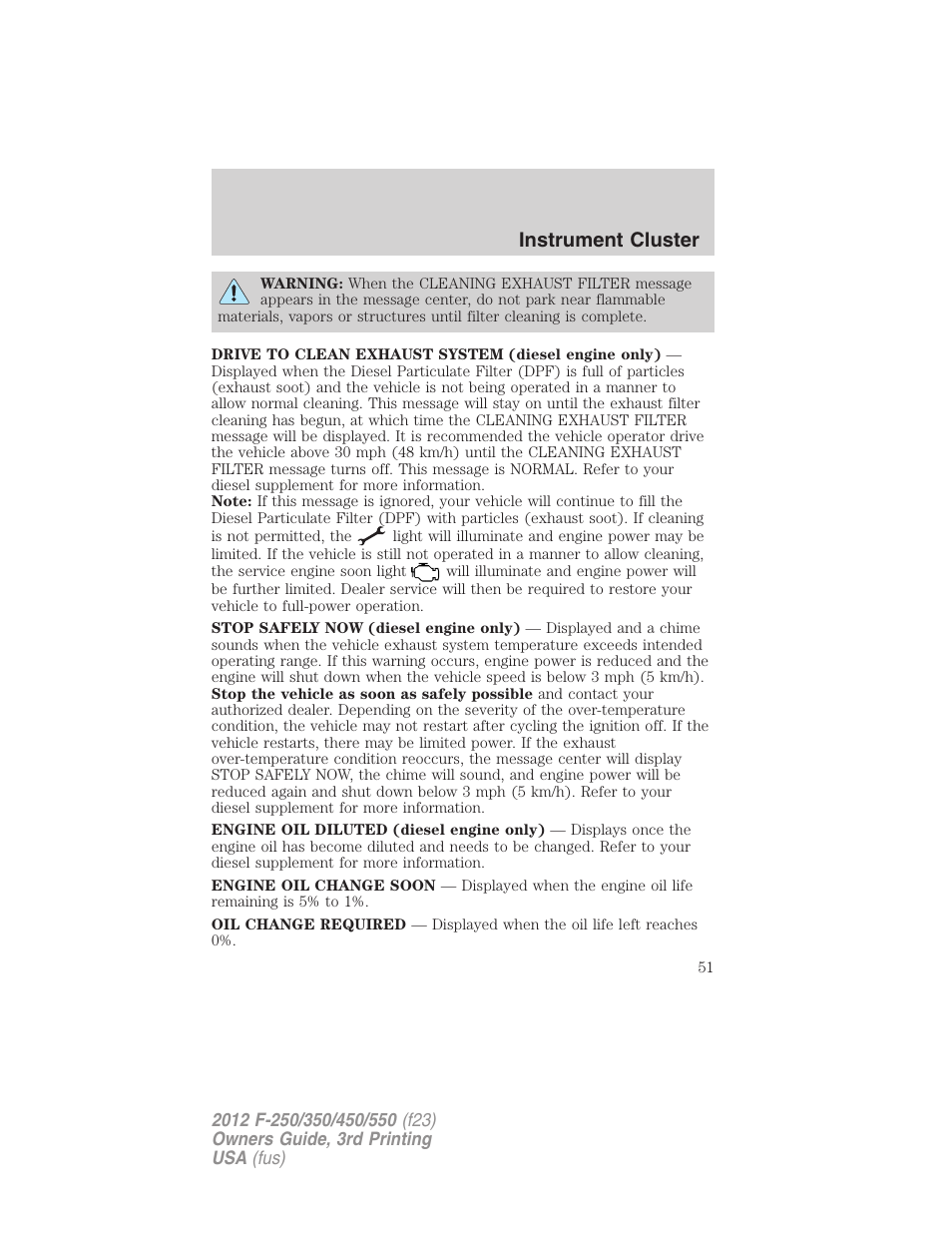 Instrument cluster | FORD 2012 F-550 v.3 User Manual | Page 51 / 450