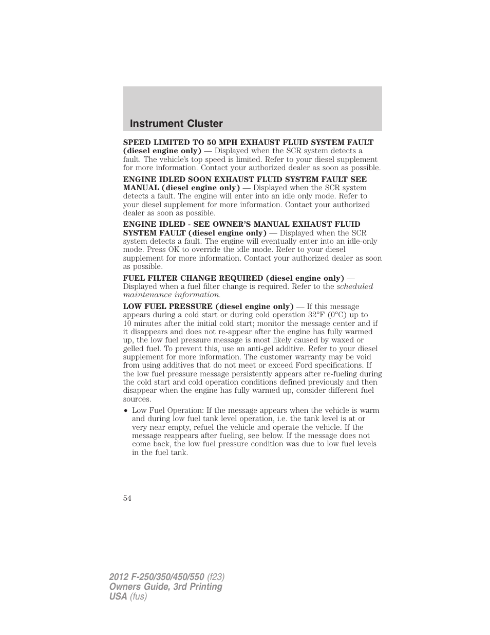 Instrument cluster | FORD 2012 F-550 v.3 User Manual | Page 54 / 450