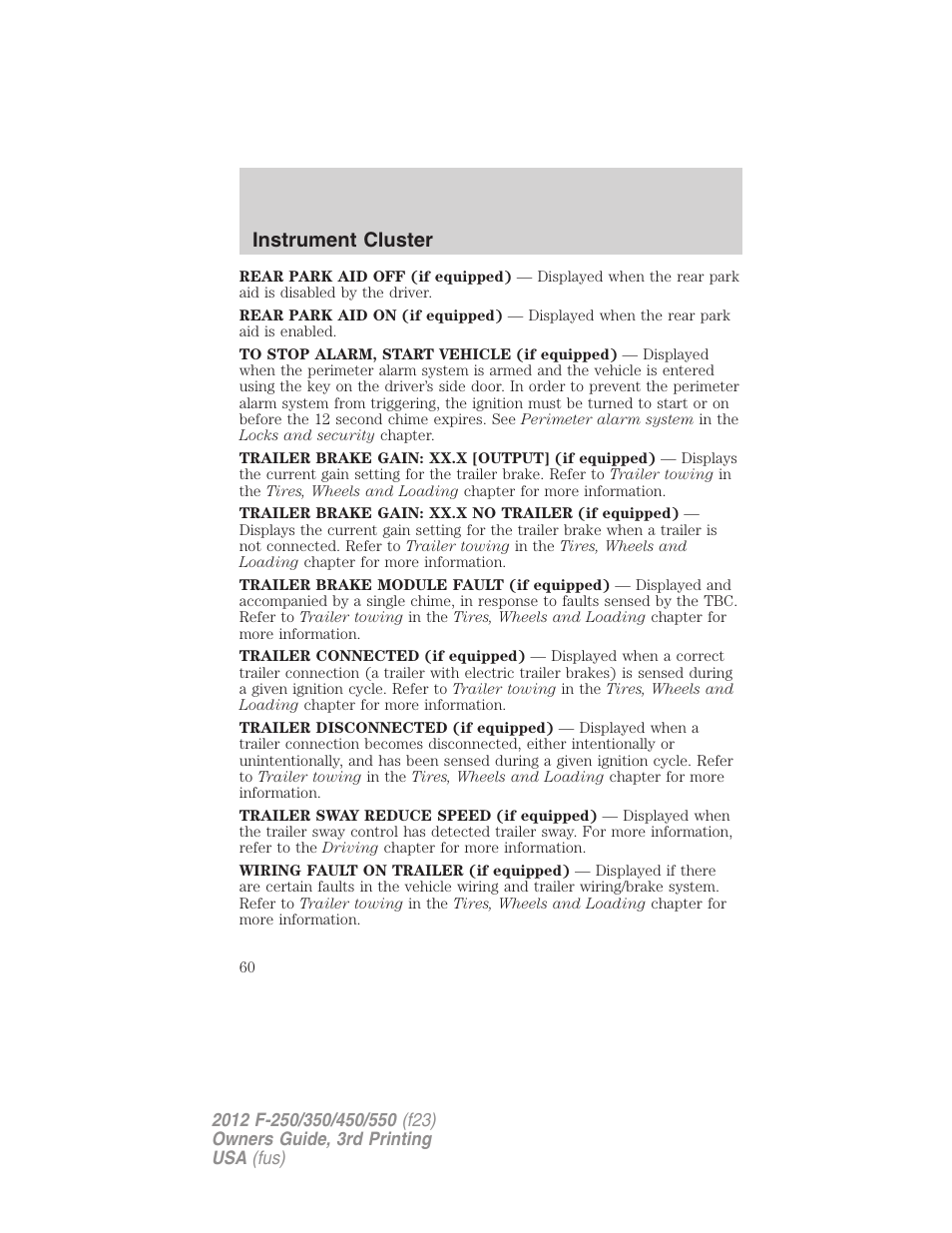 Instrument cluster | FORD 2012 F-550 v.3 User Manual | Page 60 / 450