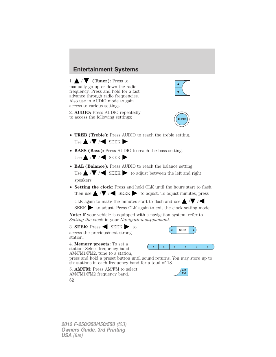 Entertainment systems | FORD 2012 F-550 v.3 User Manual | Page 62 / 450
