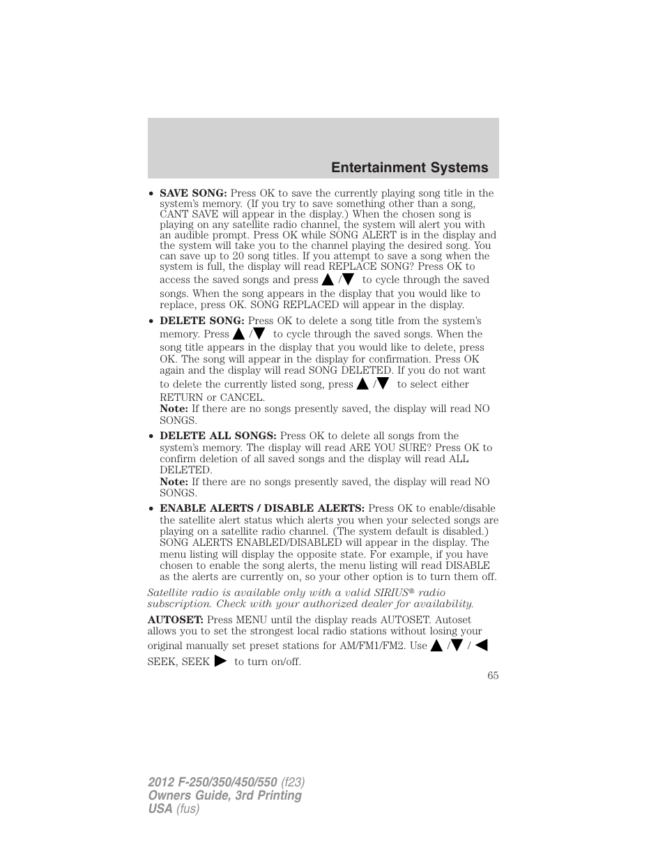 Entertainment systems | FORD 2012 F-550 v.3 User Manual | Page 65 / 450