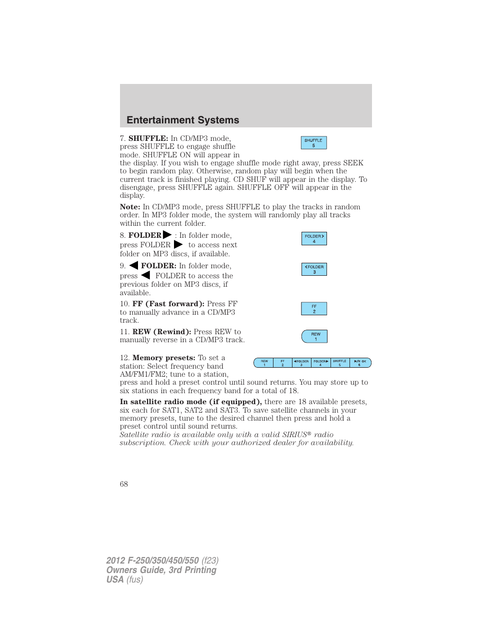 Entertainment systems | FORD 2012 F-550 v.3 User Manual | Page 68 / 450