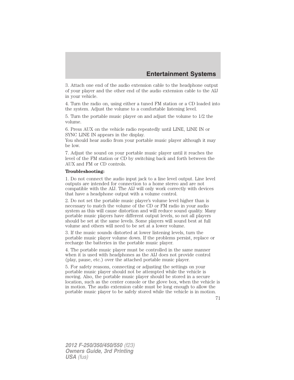 Entertainment systems | FORD 2012 F-550 v.3 User Manual | Page 71 / 450