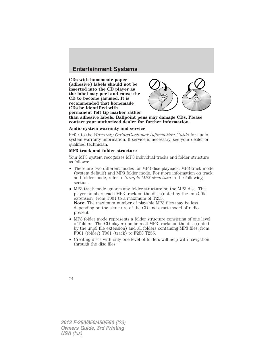 Entertainment systems | FORD 2012 F-550 v.3 User Manual | Page 74 / 450